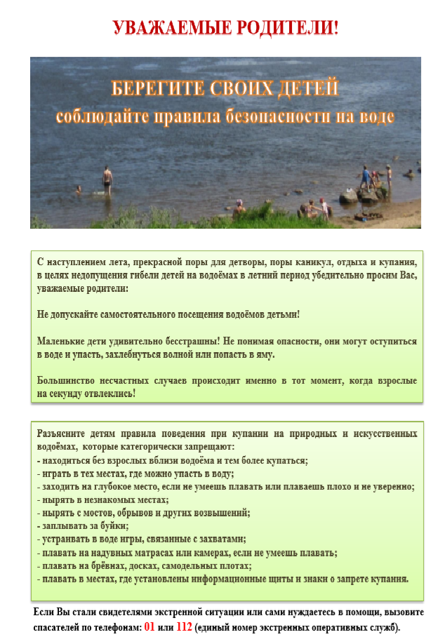 памятка родителям о купании